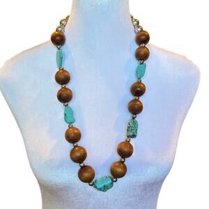 Natasha Wood Faux Turquoise Silver Tone Statement Necklace